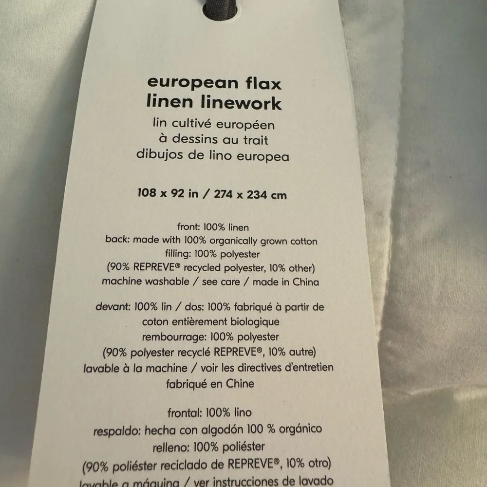 West Elm European Flax Linen Linework Quilt King/Cal King in White NWT